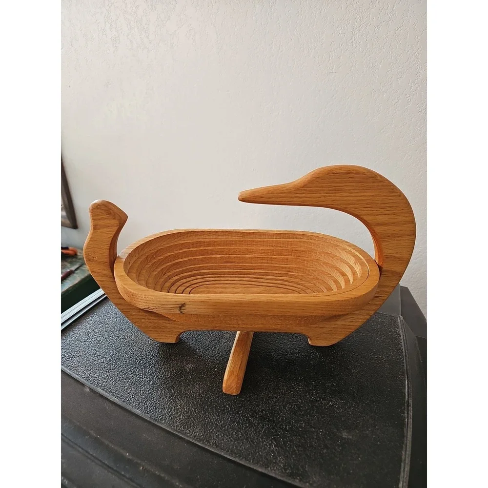 Handmade Amish Made Montana Folding Wooden Fruit Bowl Bread Basket Collapsible